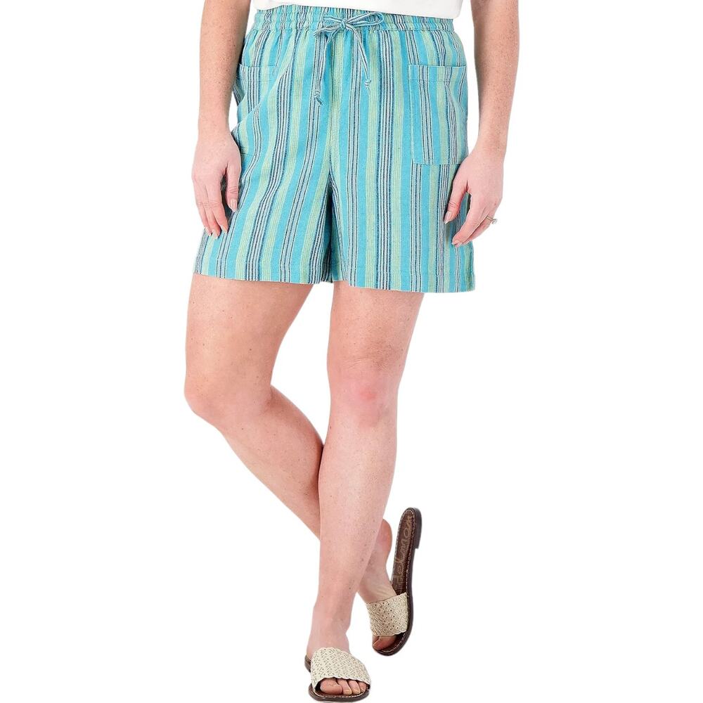 Studio Park x Kerstin Lindquist Striped Linen Relaxed Shorts Blue Horizon Sz 3X